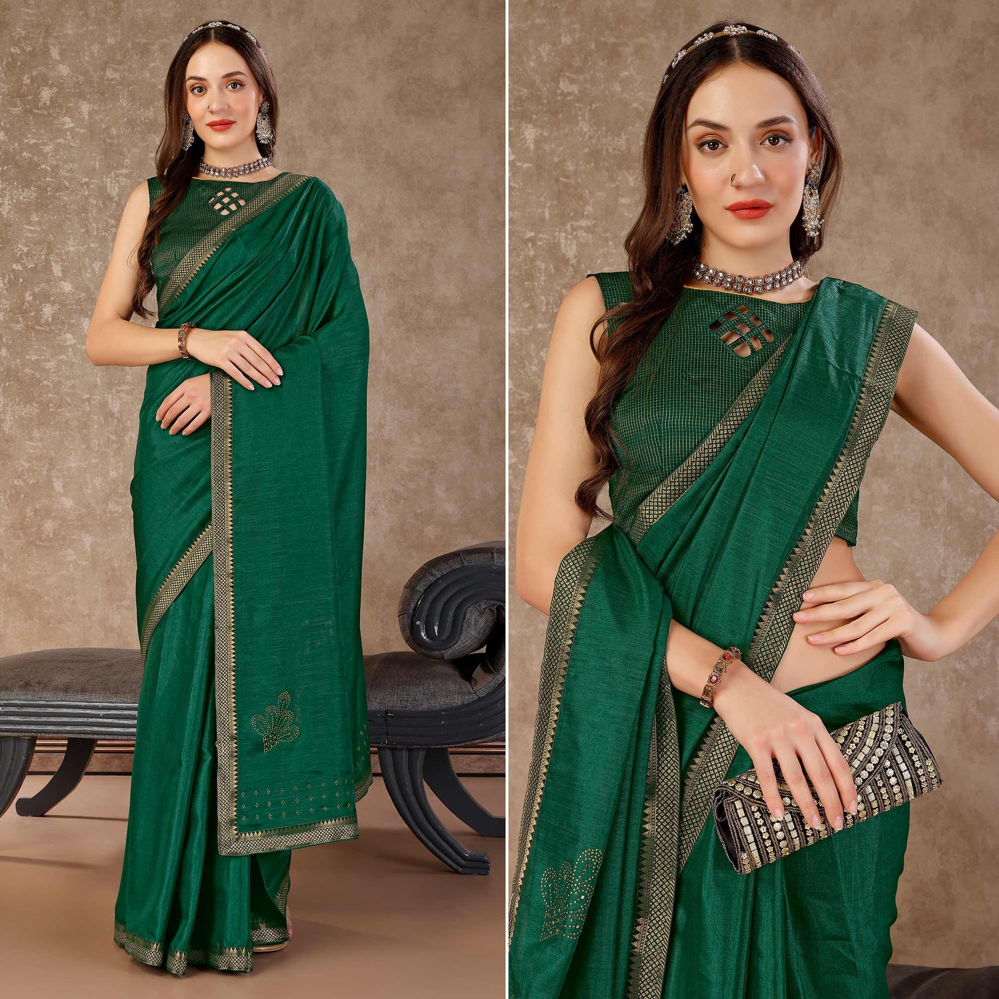 green-swarovski-work-vichitra-silk-saree-with-lace-border