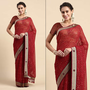Maroon Foil Printed With Fancy Border Chiffon Saree