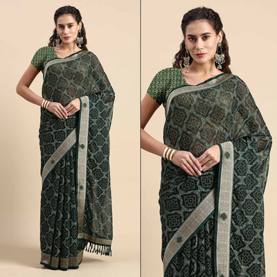 green-foil-printed-with-fancy-border-chiffon-saree