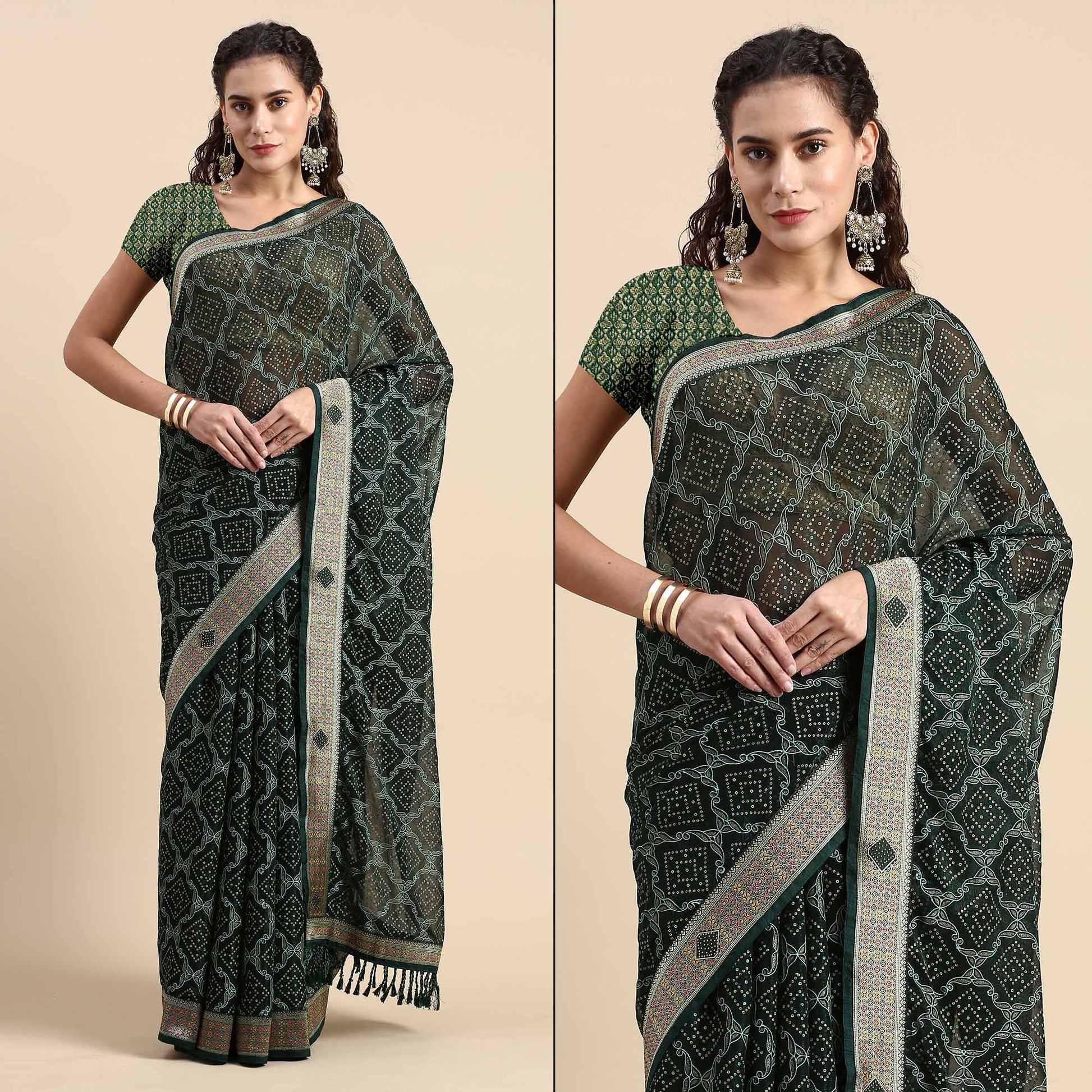 green-foil-printed-with-fancy-border-chiffon-saree