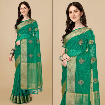 green-floral-embroidered-organza-saree-7
