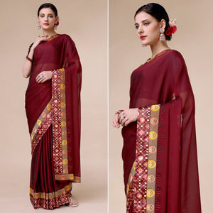 Maroon Swarovski With Bandhani Printed Border Art Silk Saree