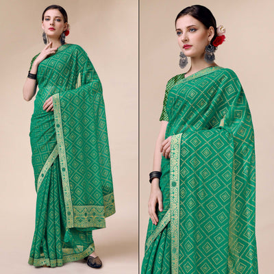 green-bandhani-foil-printed-chiffon-saree-with-tassels