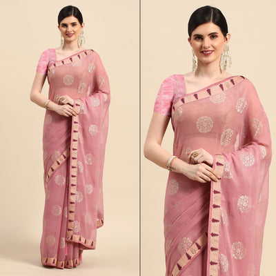 Light Purple Foil Printed With Swarovski Chiffon Saree