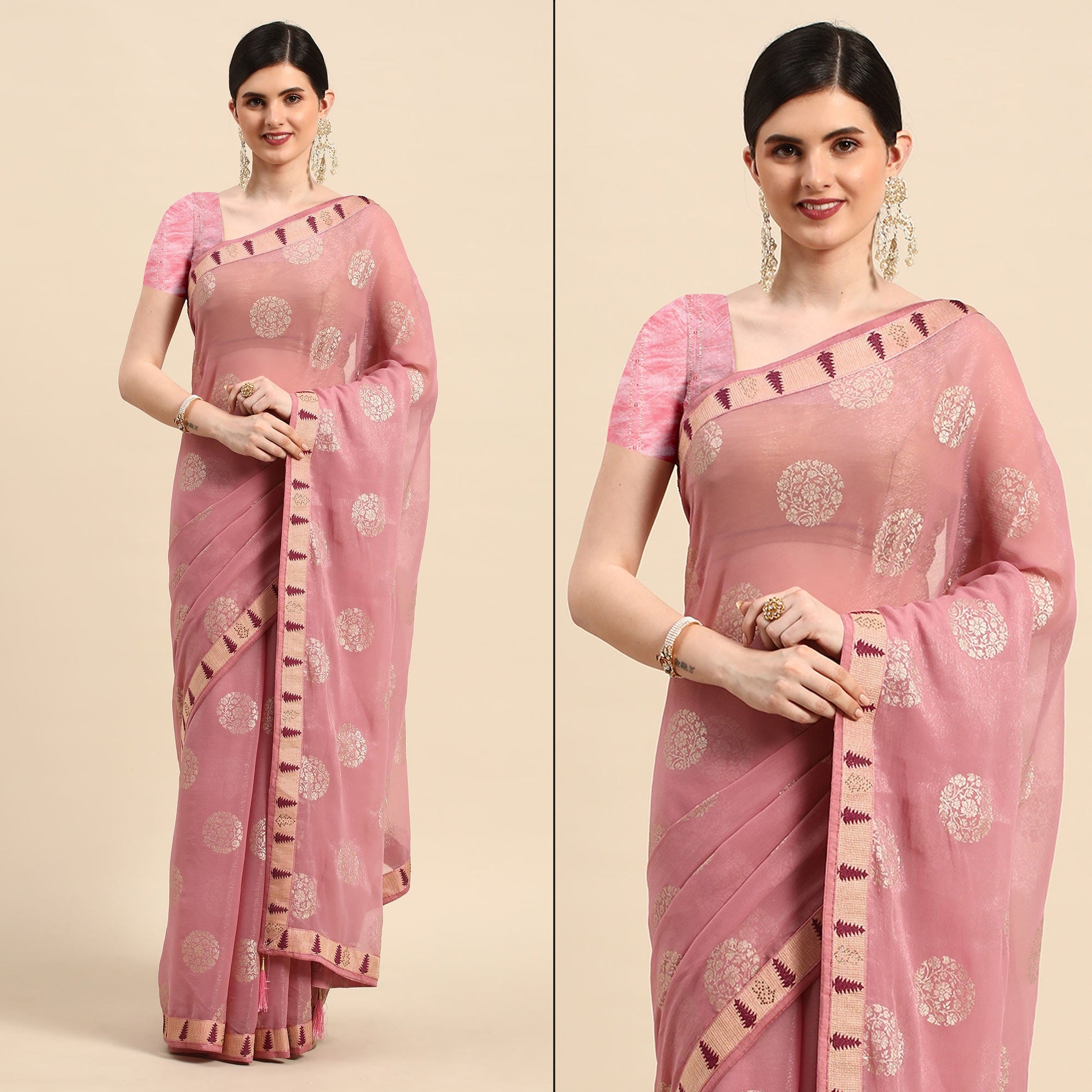 Light Purple Foil Printed With Swarovski Chiffon Saree