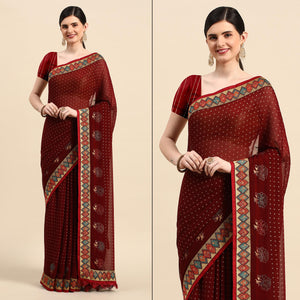 Maroon Foil Printed With Swarovski Zomato Silk Saree