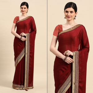 Maroon Swarovski With Fancy Border Satin Silk Saree