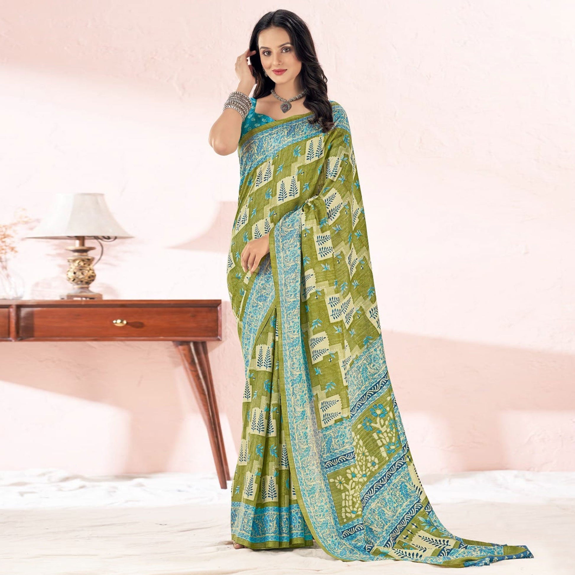 green-printed-tussar-silk-saree-2