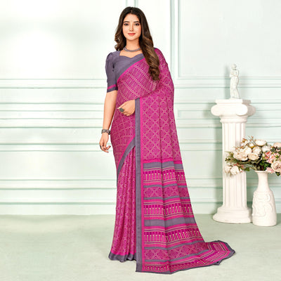 Magenta Printed Chiffon Saree