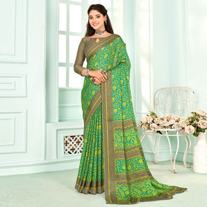 green-floral-printed-chiffon-saree-4