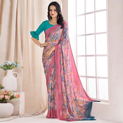 Mauve Printed Chiffon Saree