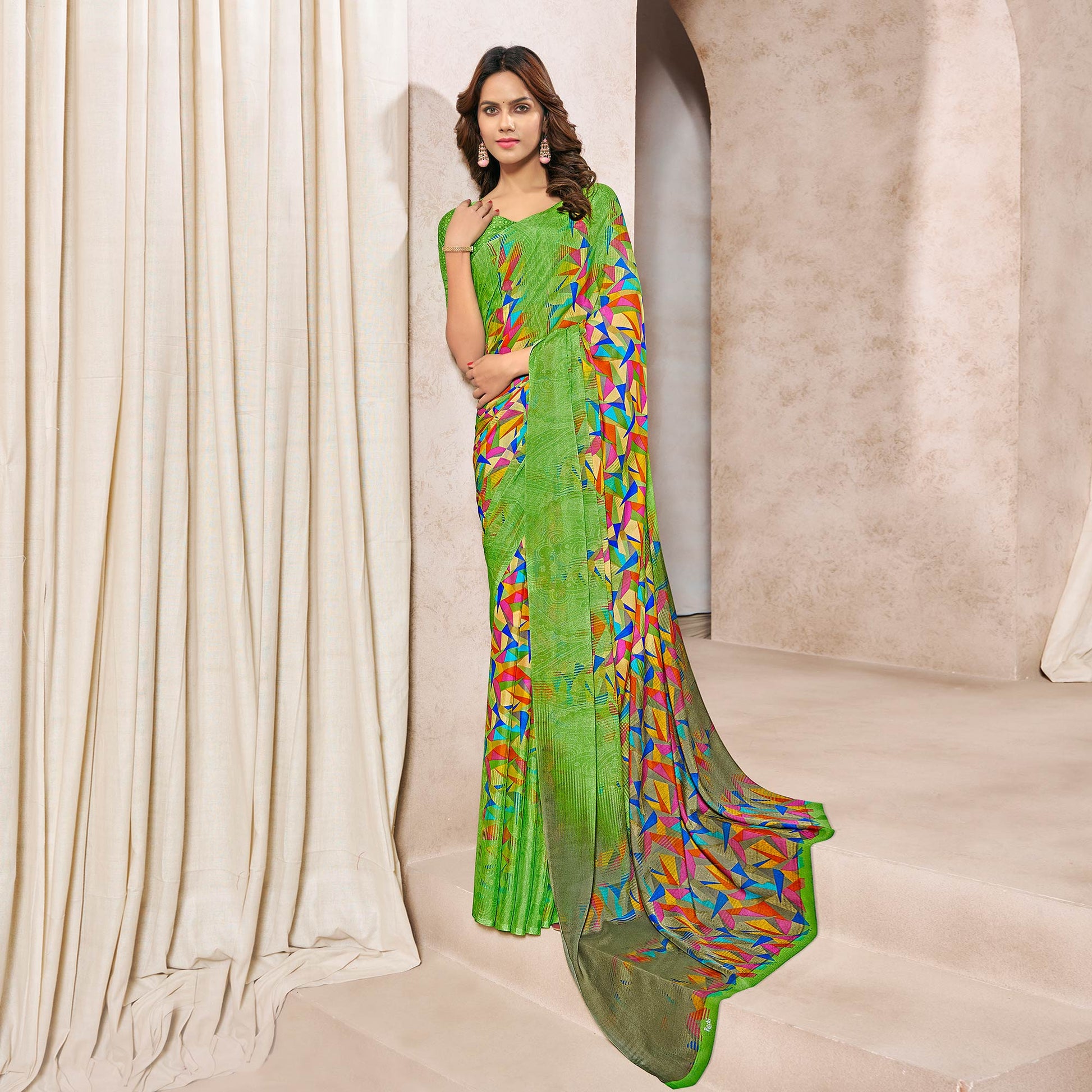 green-printed-georgette-saree-4
