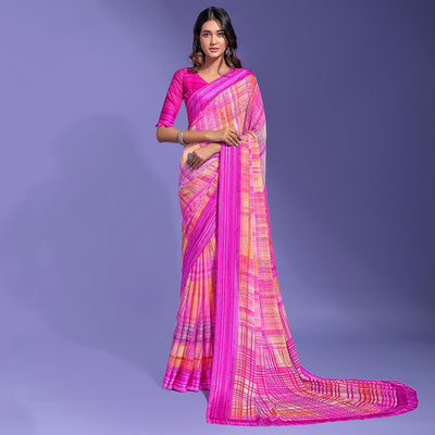 Magenta Printed Chiffon Saree