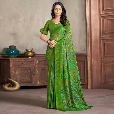 green-printed-chiffon-saree-with-woven-border-2