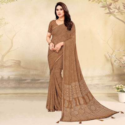 Brown Bandhani Printed Chiffon Saree