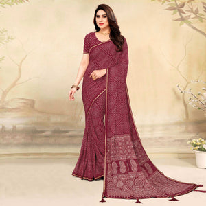 Maroon Bandhani Printed Chiffon Saree