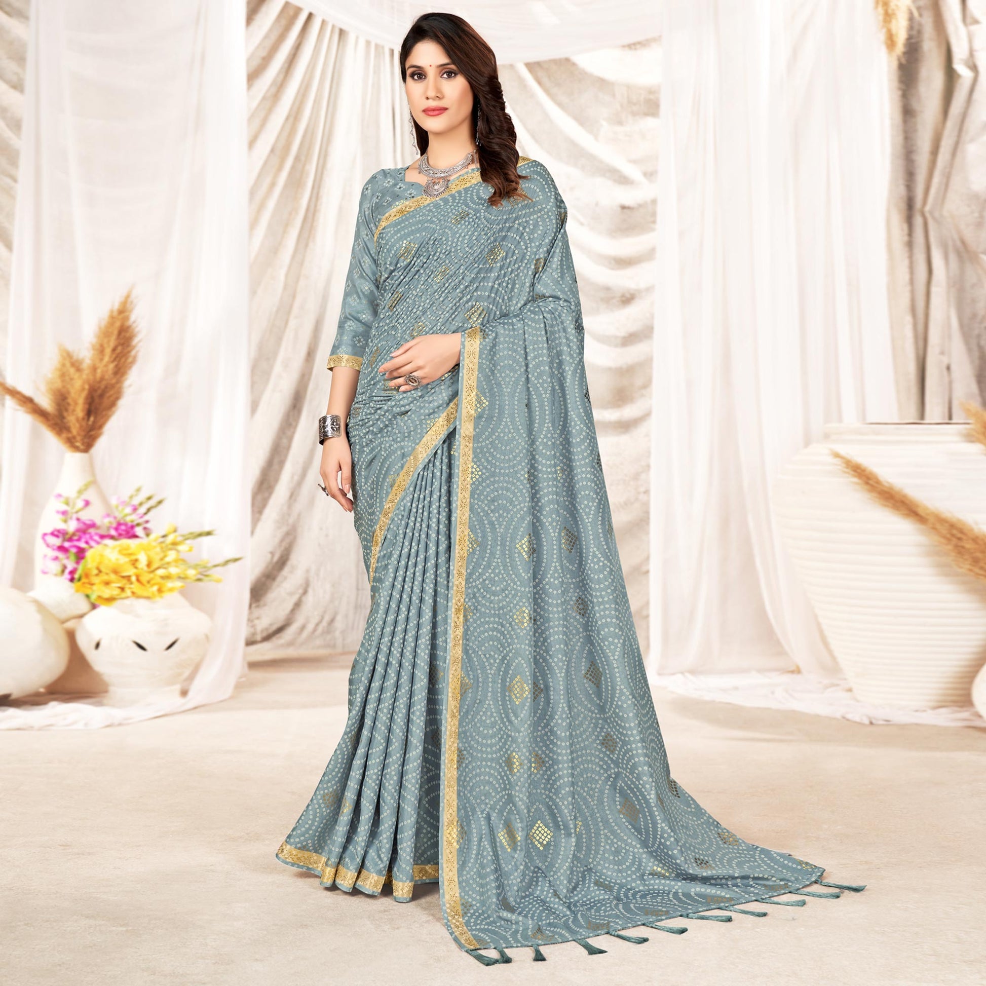 grey-foil-printed-tussar-silk-saree-with-tassels-1