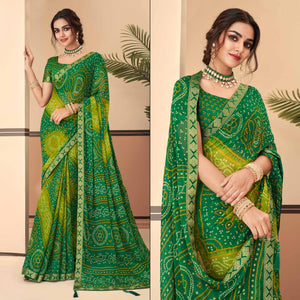 green-bandhani-printed-chiffon-saree-with-lace-border