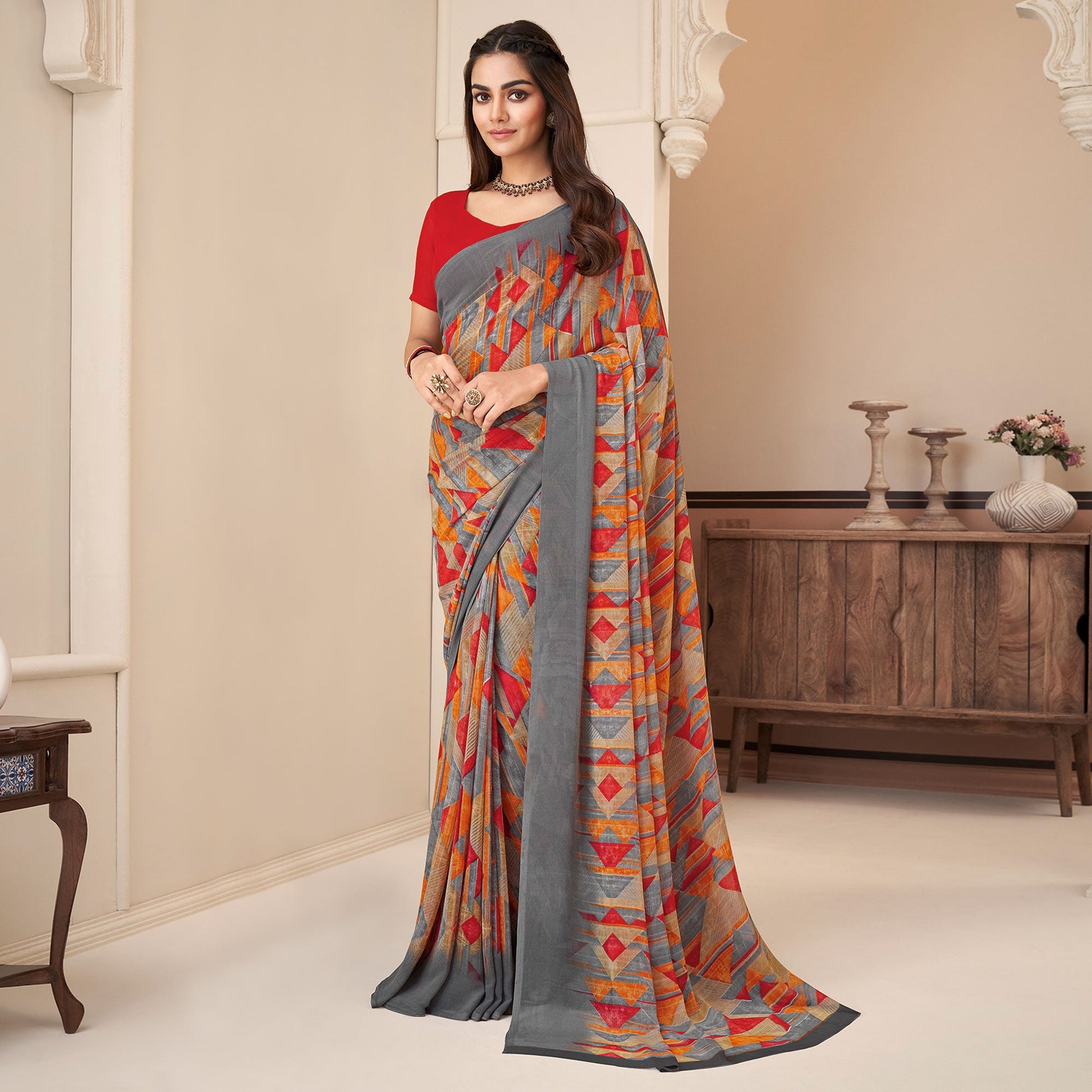 grey-geometric-printed-georgette-saree-1