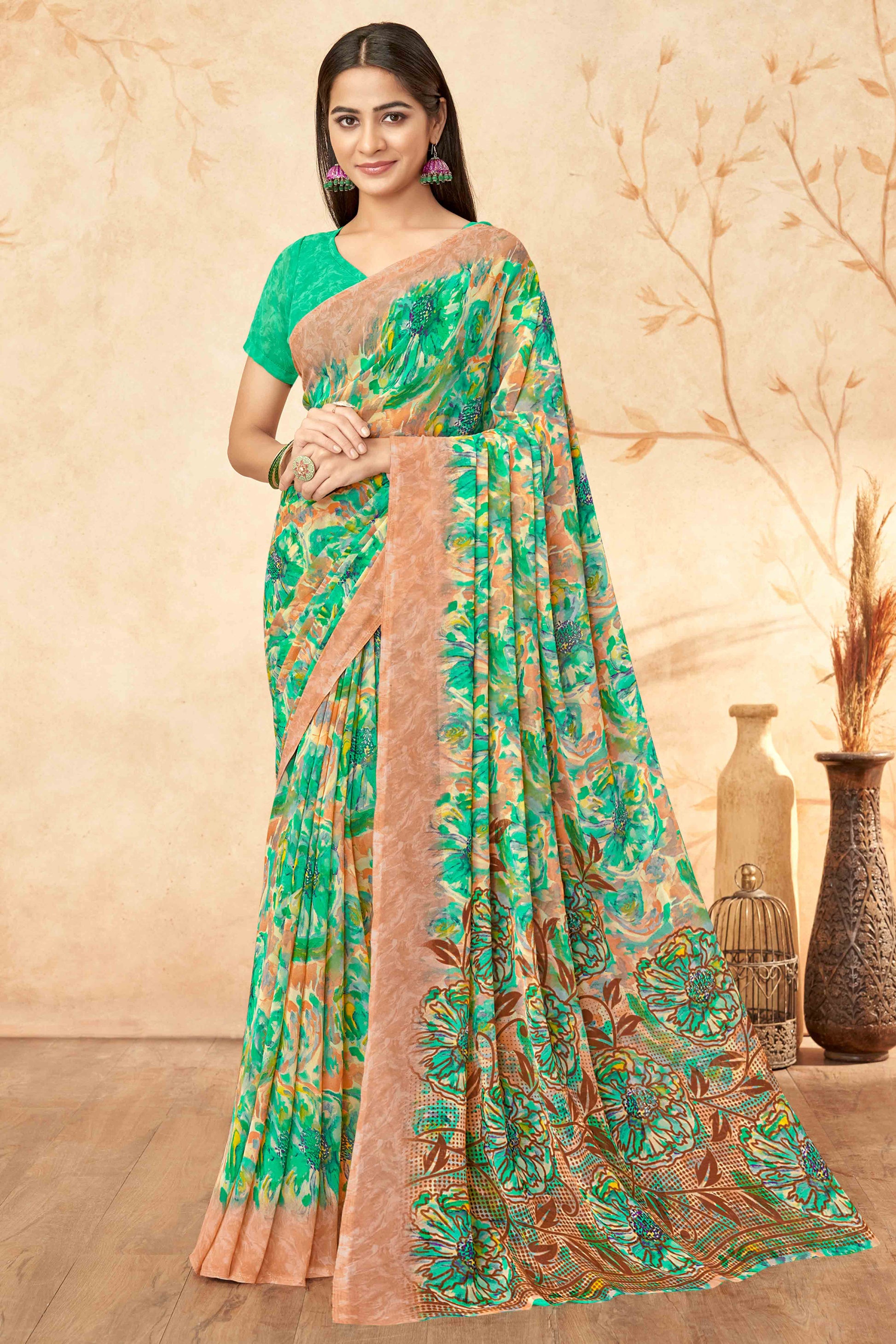 green-floral-printed-georgette-saree-17