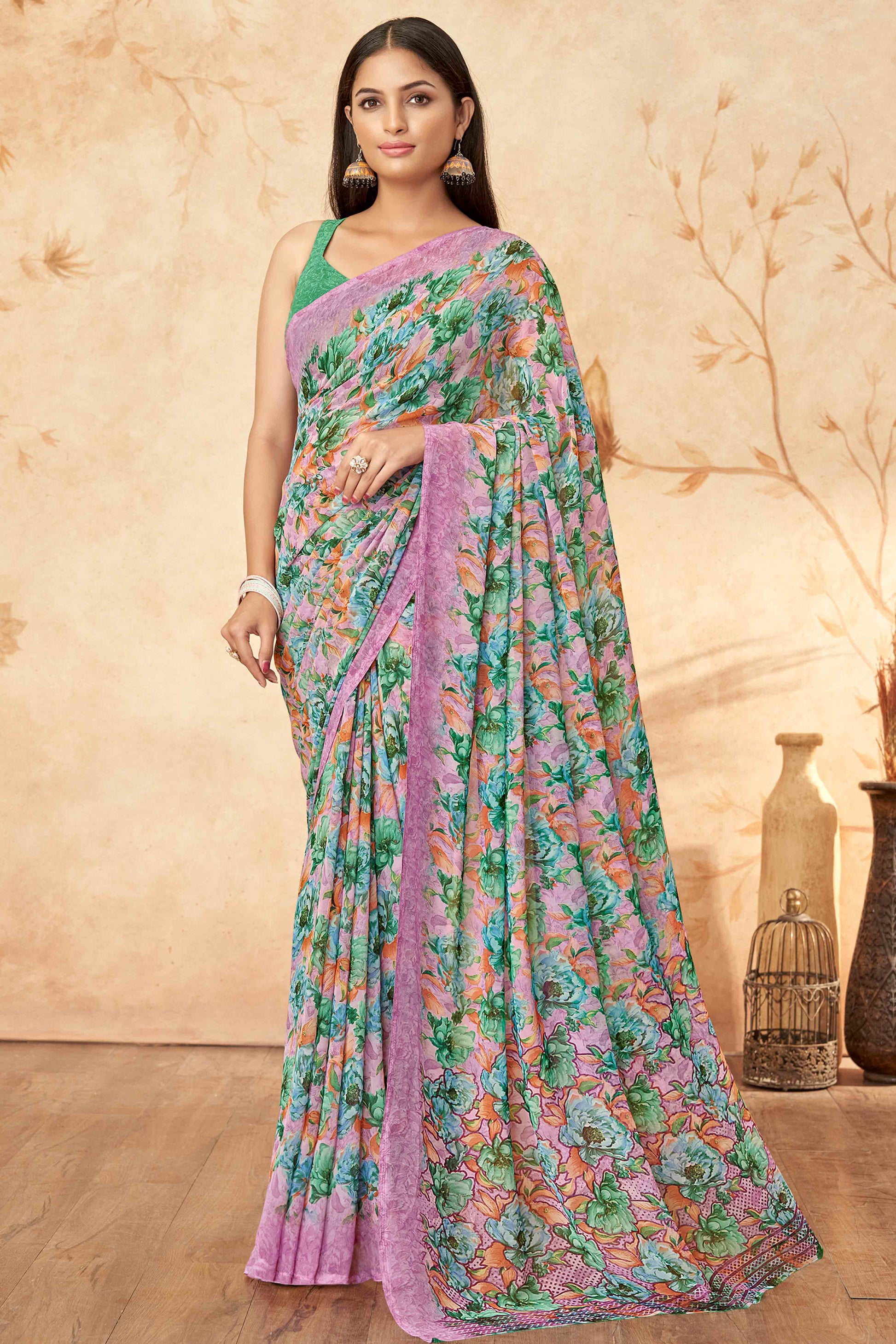 green-floral-printed-georgette-saree-18