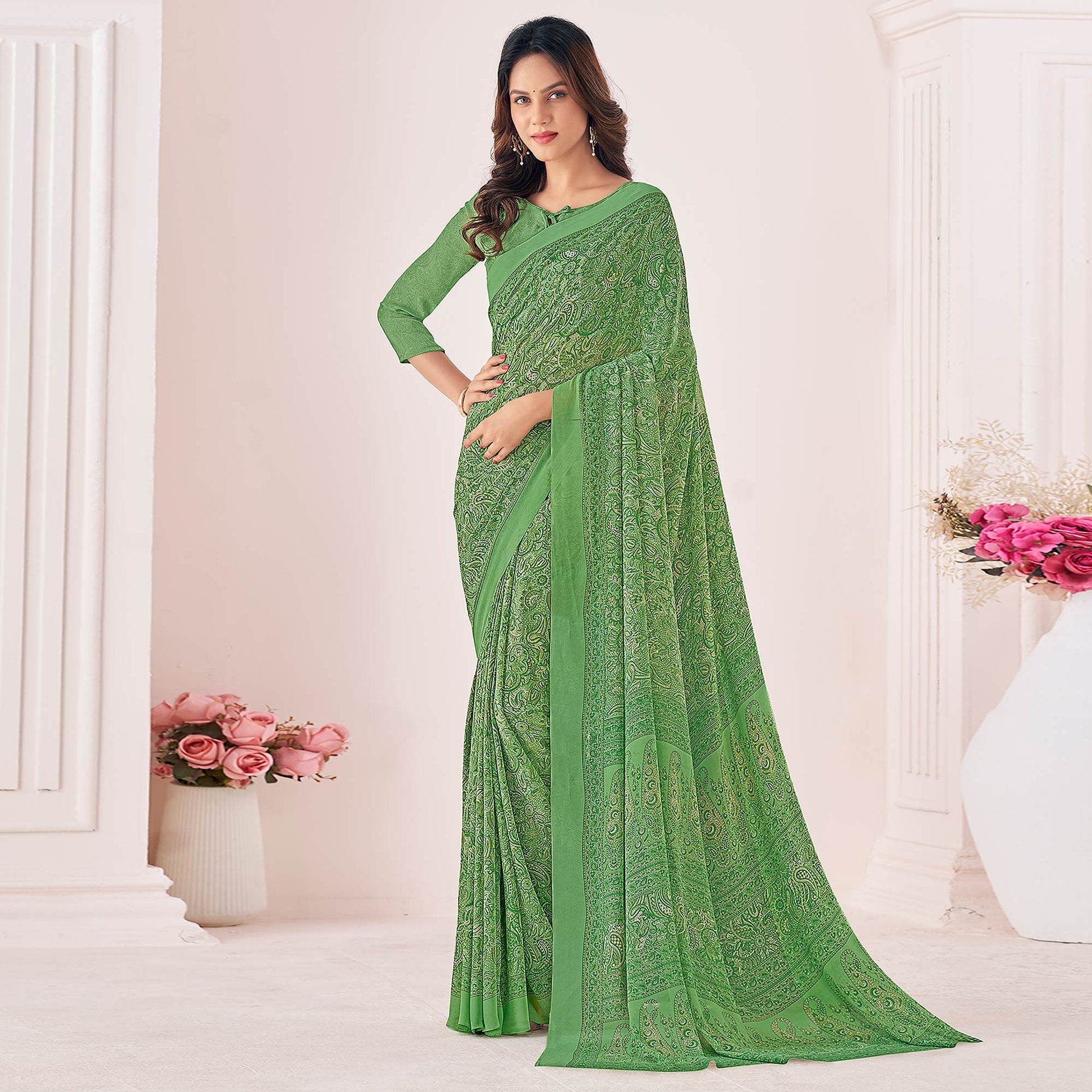 green-printed-georgette-saree-5