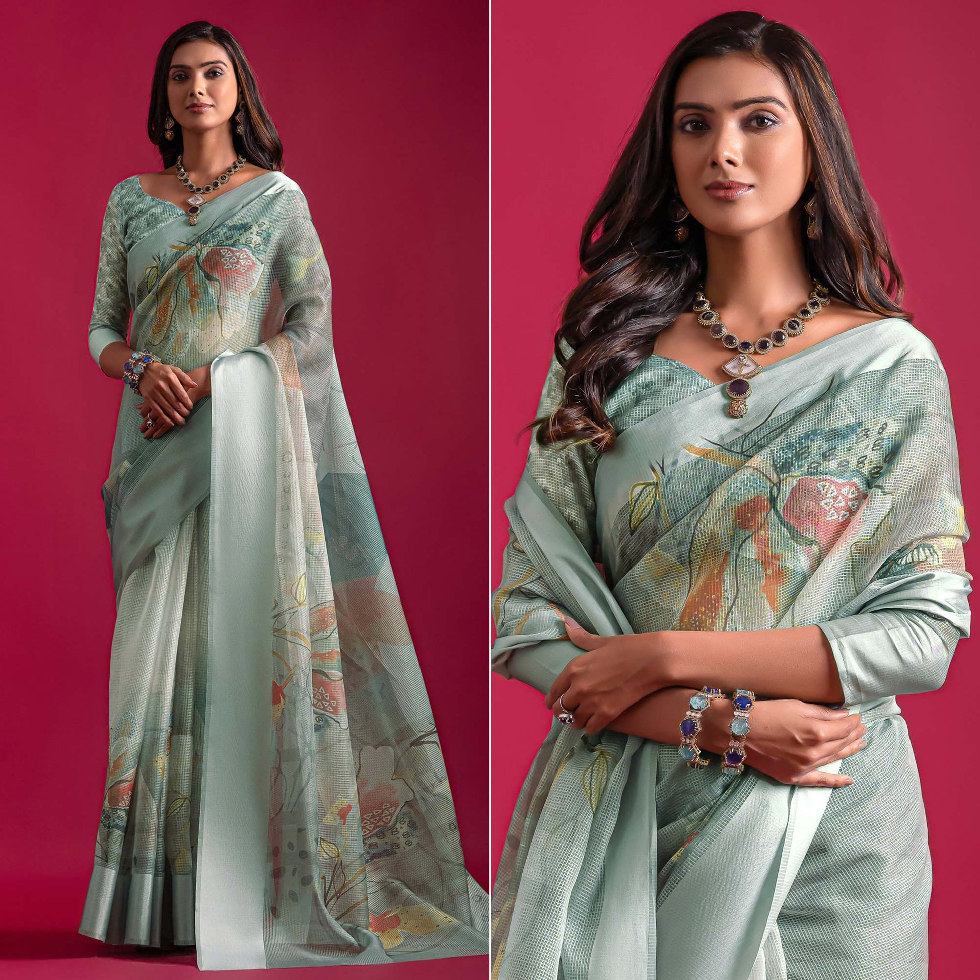 grey-floral-digital-printed-linen-saree-with-woven-border