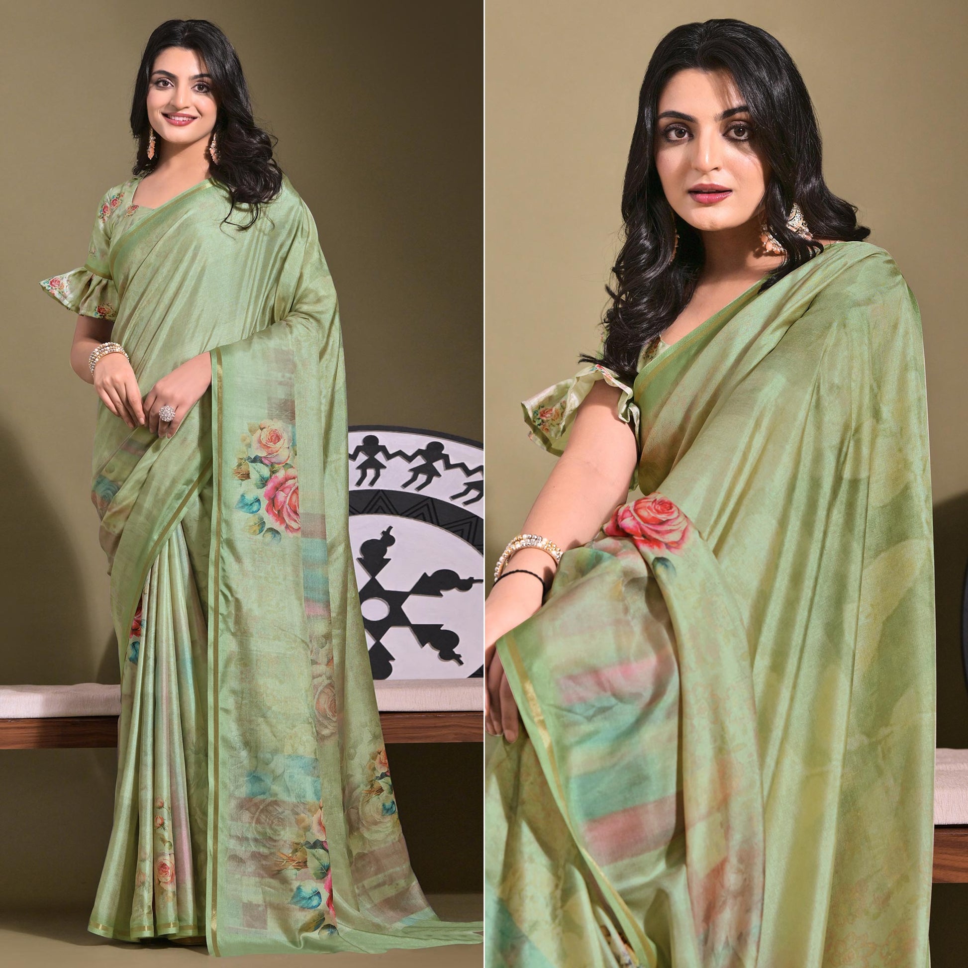 green-floral-digital-printed-tussar-silk-saree