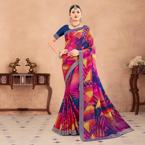Multicolor Geometric Printed Chiffon Saree