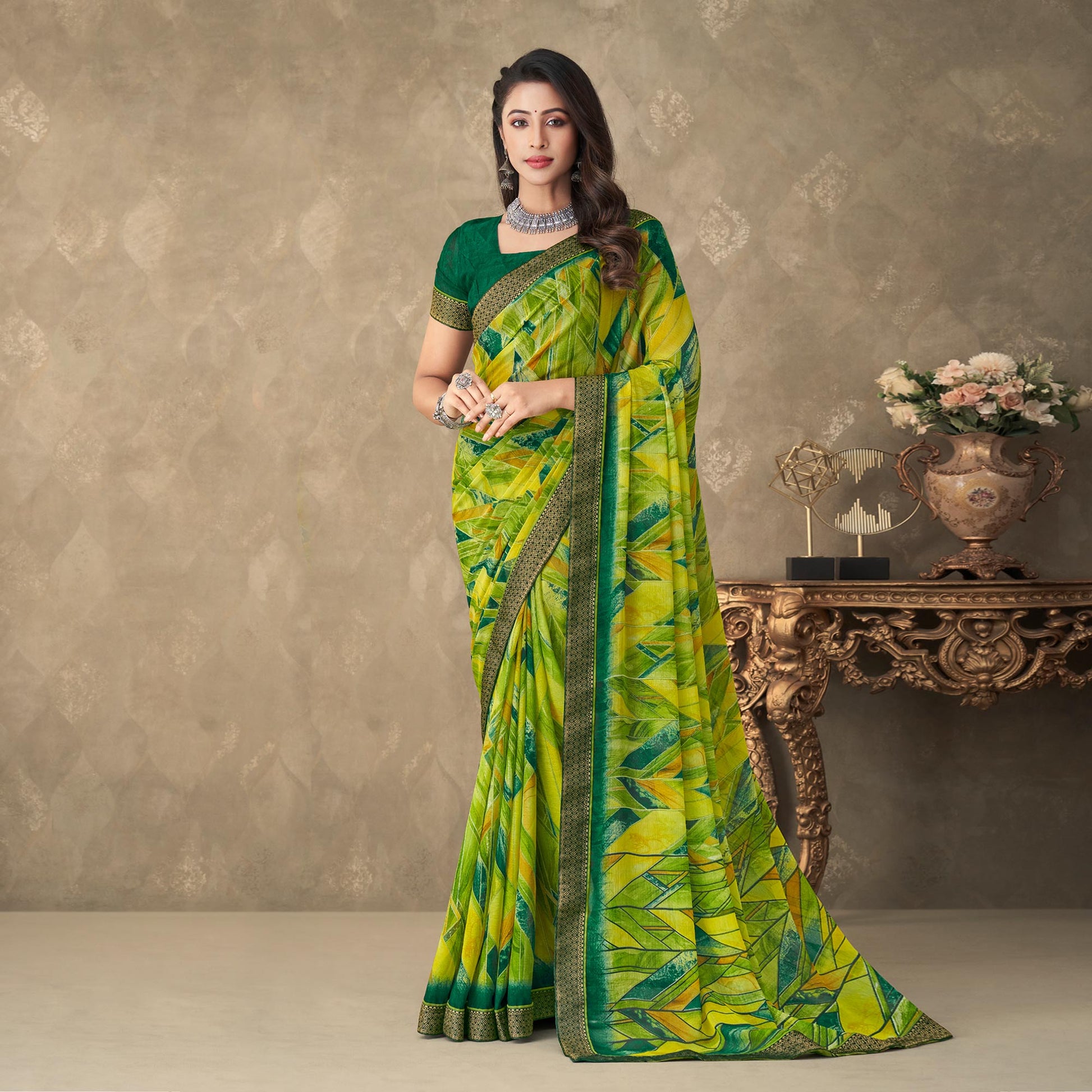 green-digital-printed-chiffon-saree-with-lace-border-1