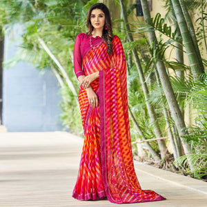 Magenta Printed Chiffon Saree