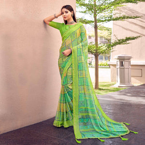 green-printed-chiffon-saree-with-tassels-2