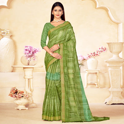 green-foil-printed-linen-silk-saree-with-tassels