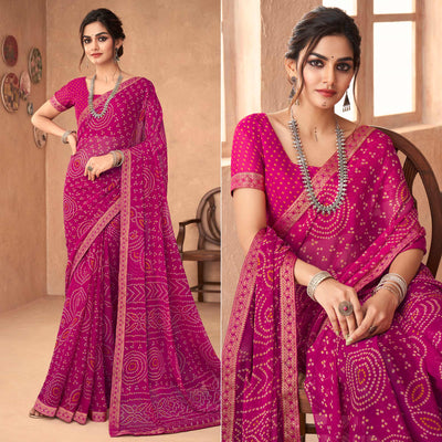 Magenta Purple Bandhani Printed Chiffon Saree