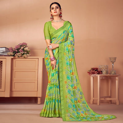 green-printed-chiffon-saree-with-lace-border