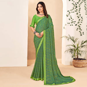 green-floral-printed-chiffon-saree-with-lace-border-1