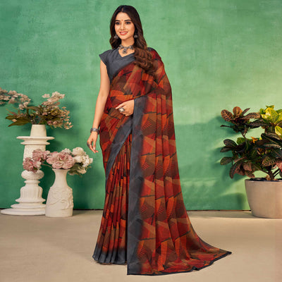 Multicolor Geometric Printed Chiffon Saree