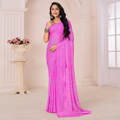 Magenta Bandhani Printed Chiffon Saree