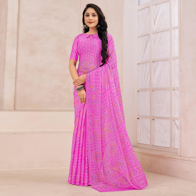 Magenta Bandhani Printed Chiffon Saree