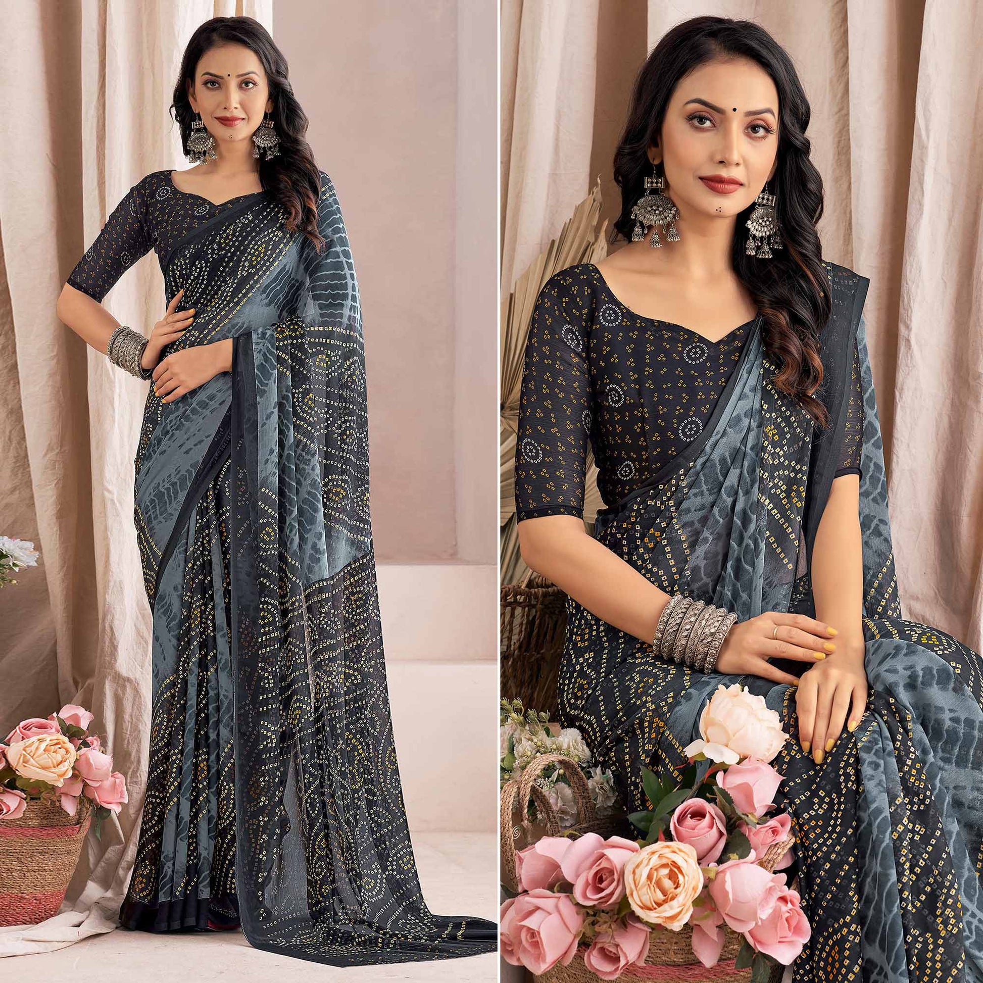 grey-bandhani-printed-chiffon-saree-2