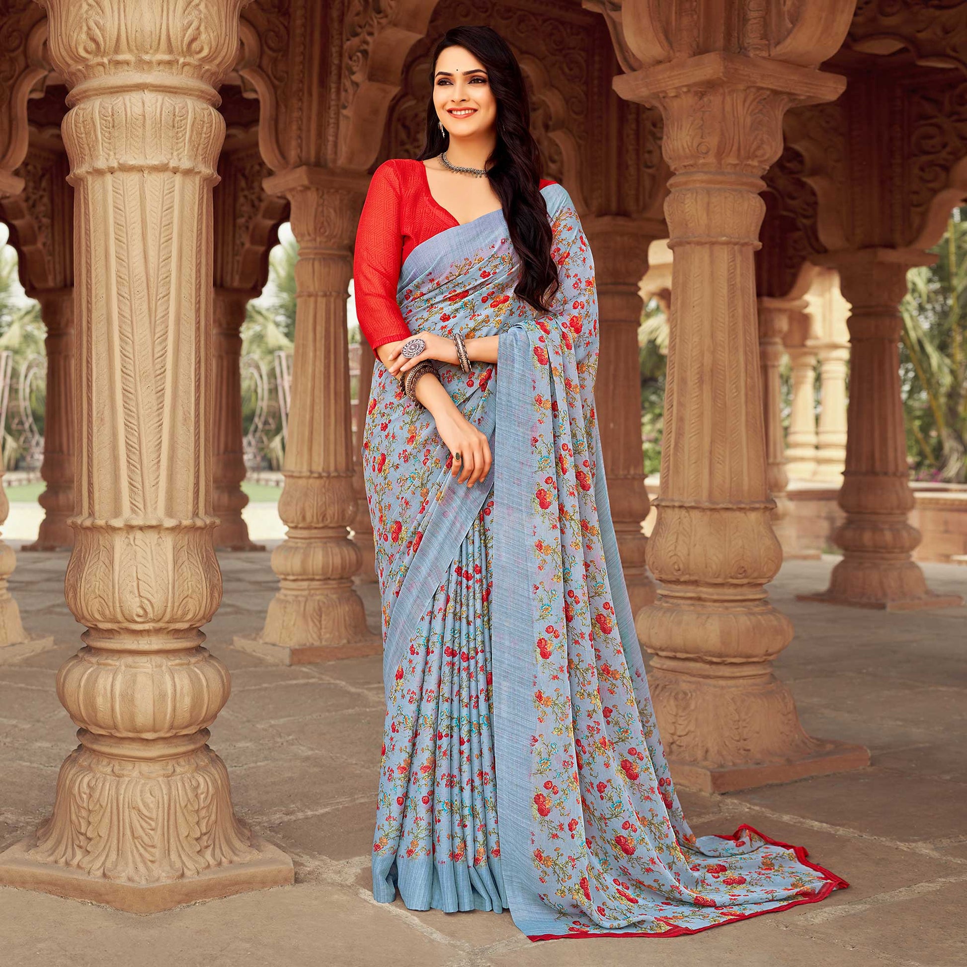 grey-floral-printed-chiffon-saree-3