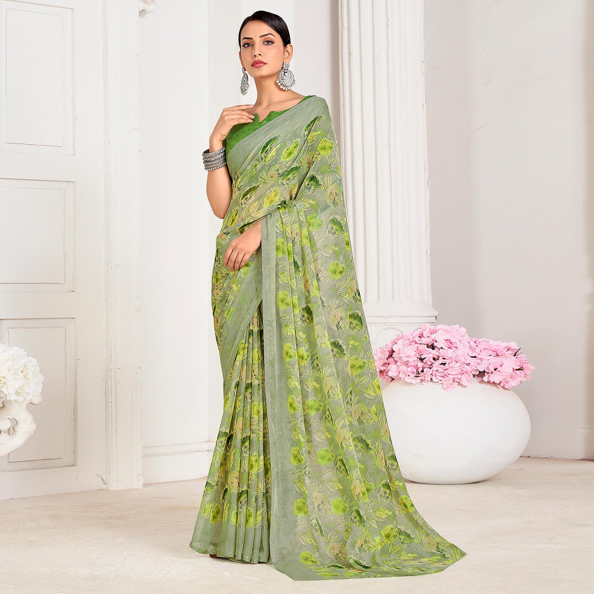 green-floral-printed-chiffon-saree-14