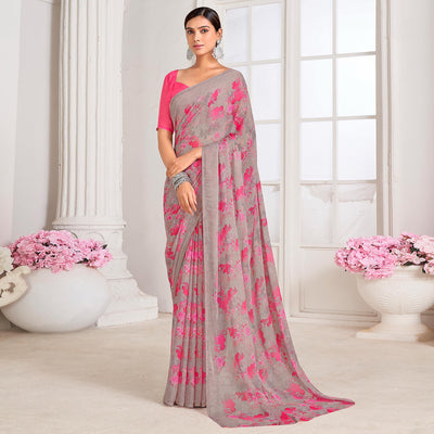 grey-pink-floral-printed-chiffon-saree