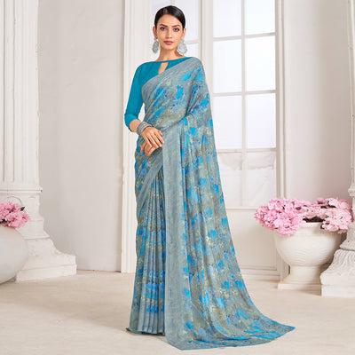 grey-blue-floral-printed-chiffon-saree