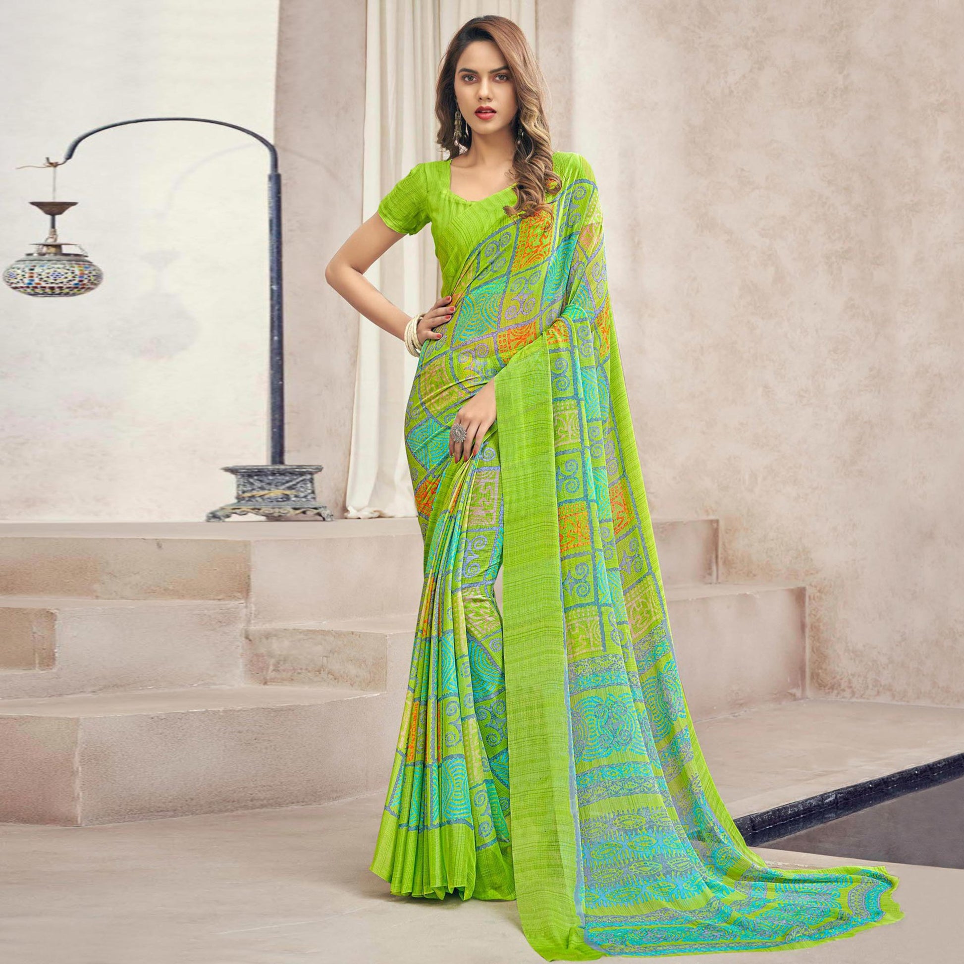 green-printed-chiffon-saree-6