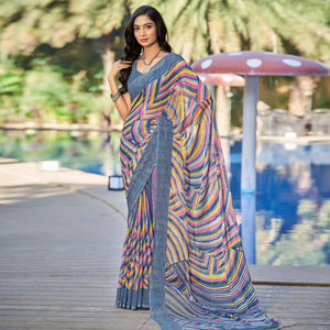 Grey Printed Chiffon Saree