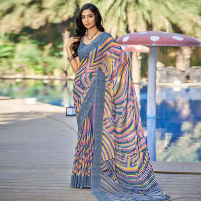 Grey Printed Chiffon Saree