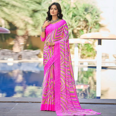 Magenta Purple Printed Chiffon Saree