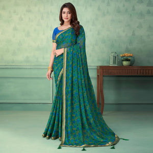 green-floral-printed-chiffon-saree-with-lace-border