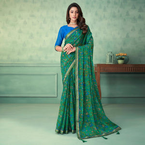 green-floral-printed-chifon-saree-with-lace-border